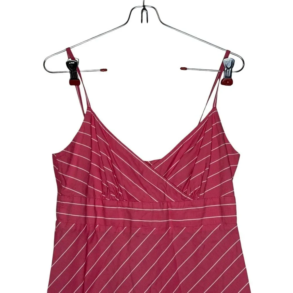 J.Crew‎ Women Dress Petite V Neck A-Line Midi Sleeveless Striped Pink White P6